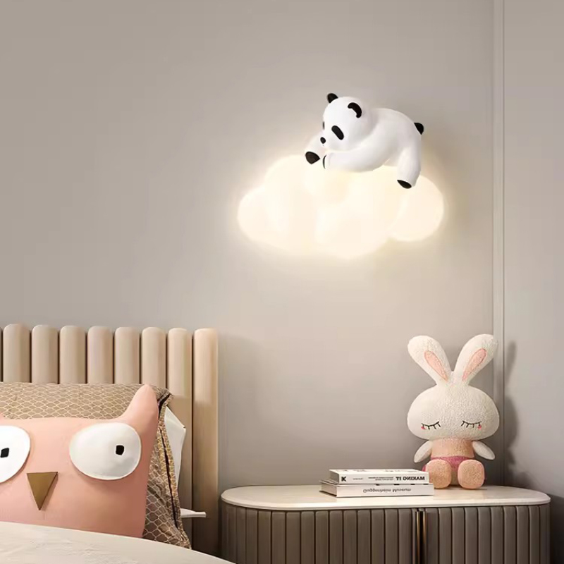 Baby Nursery Knobs - โคมไฟติดผนังรูปหมีแพนด้าน่ารักสำหรับห้องเด็ก โคมไฟ LED รูปเมฆ โคมไฟตกแต่งห้องเด็กทันสมัย สำหรับเด็กชายและเด็กหญิง