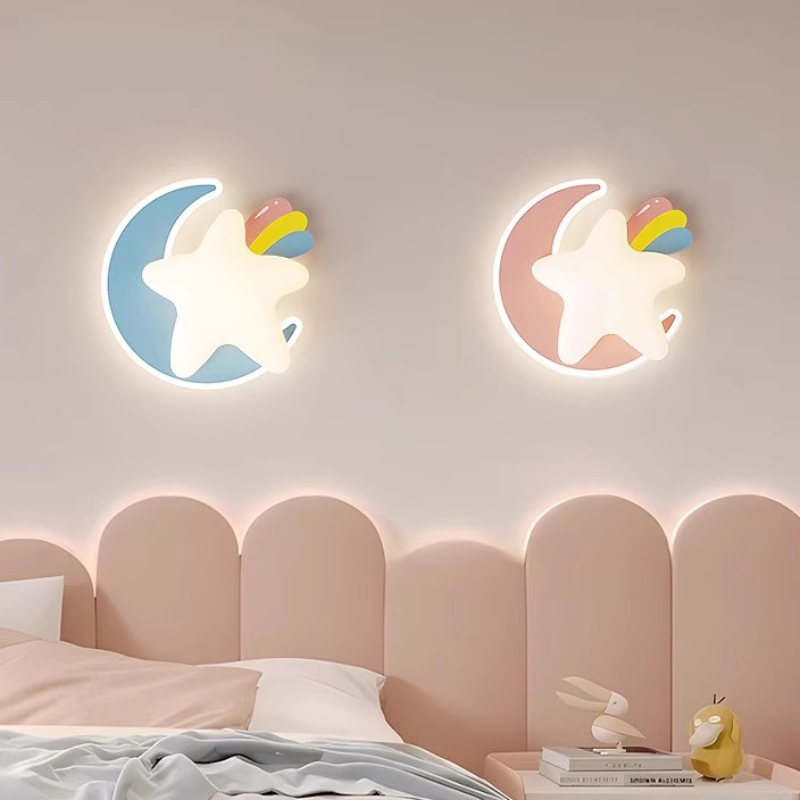 Baby Nursery Knobs - เด็กที่มีสีสันโคมไฟข้างเตียง Rainbow Star โคมไฟครีมสไตล์ห้องเด็กเนอสเซอรี่เด็กผู้หญิงห้องนอนไฟผนังข้างเตียง