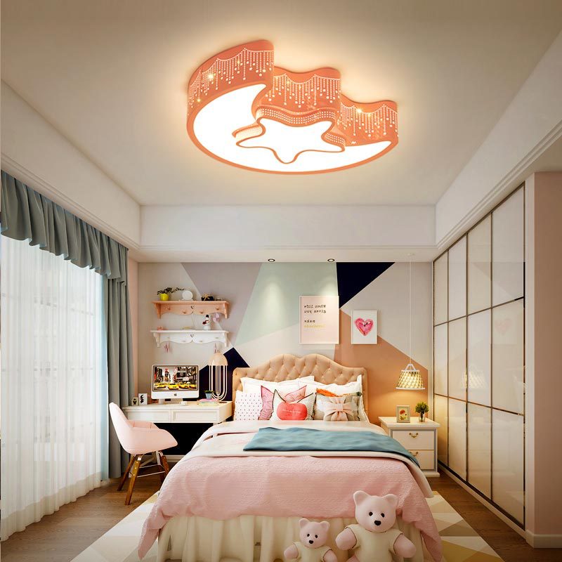 Baby Nursery Ceiling Light - ไฟ LED โมเดิร์นสำหรับห้องเด็ก โคมไฟเพดานรูปดาวและพระจันทร์ สำหรับตกแต่งห้องนอนเด็กผู้หญิง