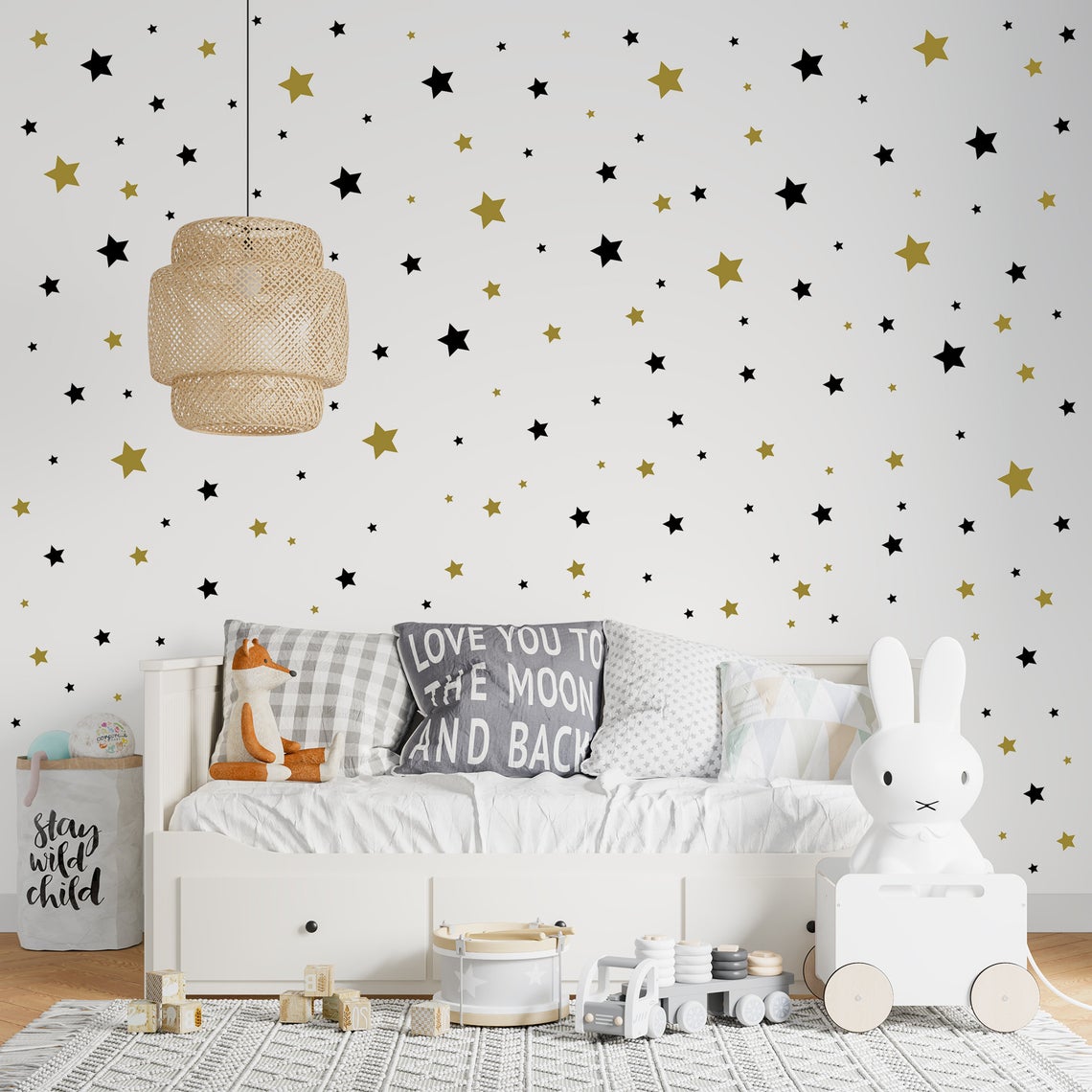 Baby Nursery Decals - การ์ตูน 65 ชิ้น Star สติ๊กเกอร์ติดผนังเด็กทารกเด็ก Nordic