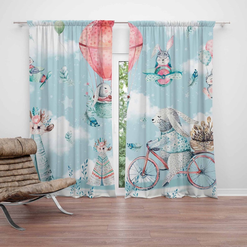 Baby Nursery Blackout Curtains - ม่านห้องเด็กเล็ก ลายกระต่ายน้อย ม่านกันแสงสำหรับห้องเด็กอ่อน ตกแต่งห้องเด็กอ่อน ม่านห้องนอน ม่านห้องนั่งเล่น