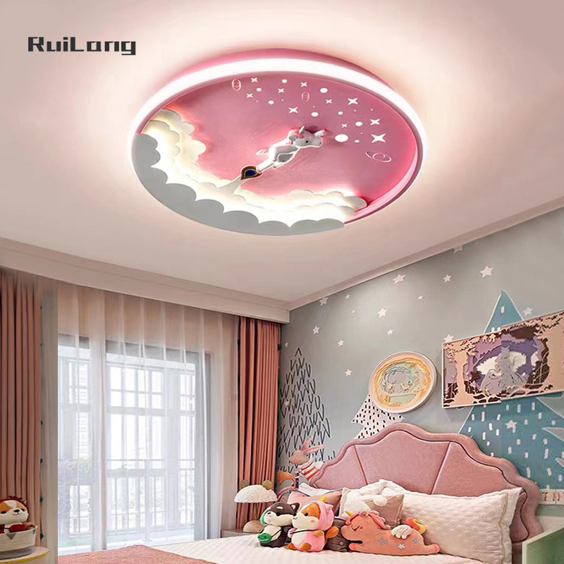 Baby Nursery Ceiling Light - โคมไฟเพดานรูปยูนิคอร์นการ์ตูน LED สำหรับห้องเด็กผู้หญิง โคมไฟระย้าเพดานตกแต่งห้องเด็ก โคมไฟเพดานรูปเมฆสีชมพูพร้อมรูปปีกัส
