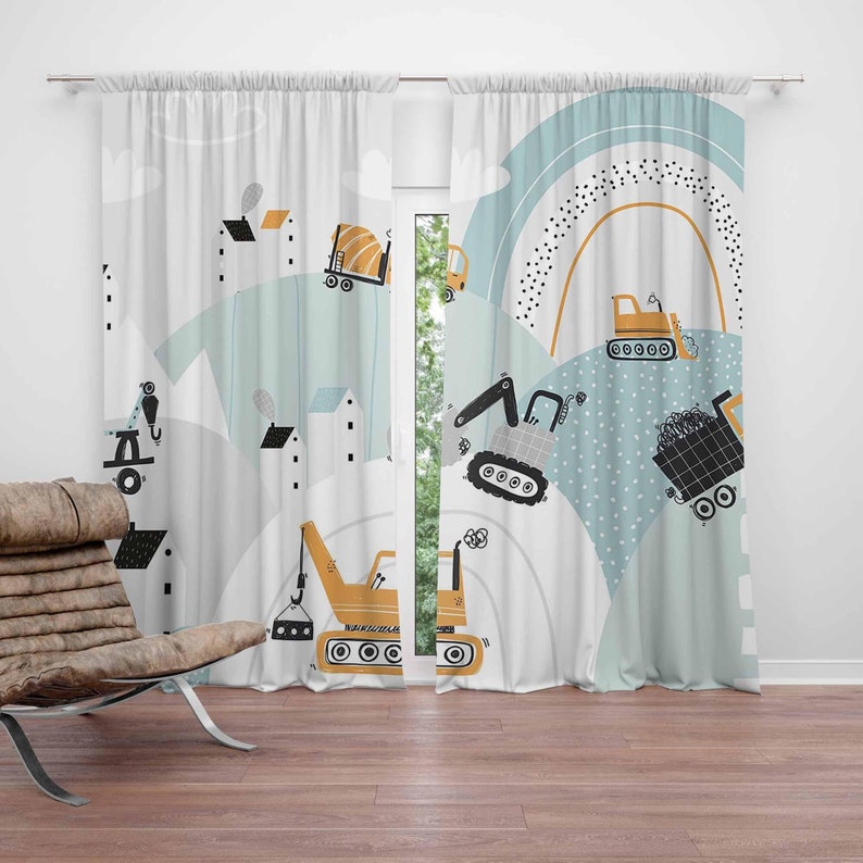 Baby Nursery Blackout Curtains - ผ้าม่านห้องเด็กผู้ชาย ลายสายรุ้ง เมฆ ยานพาหนะ ผ้าม่านห้องนอนเด็ก ผ้าม่านกันแสง