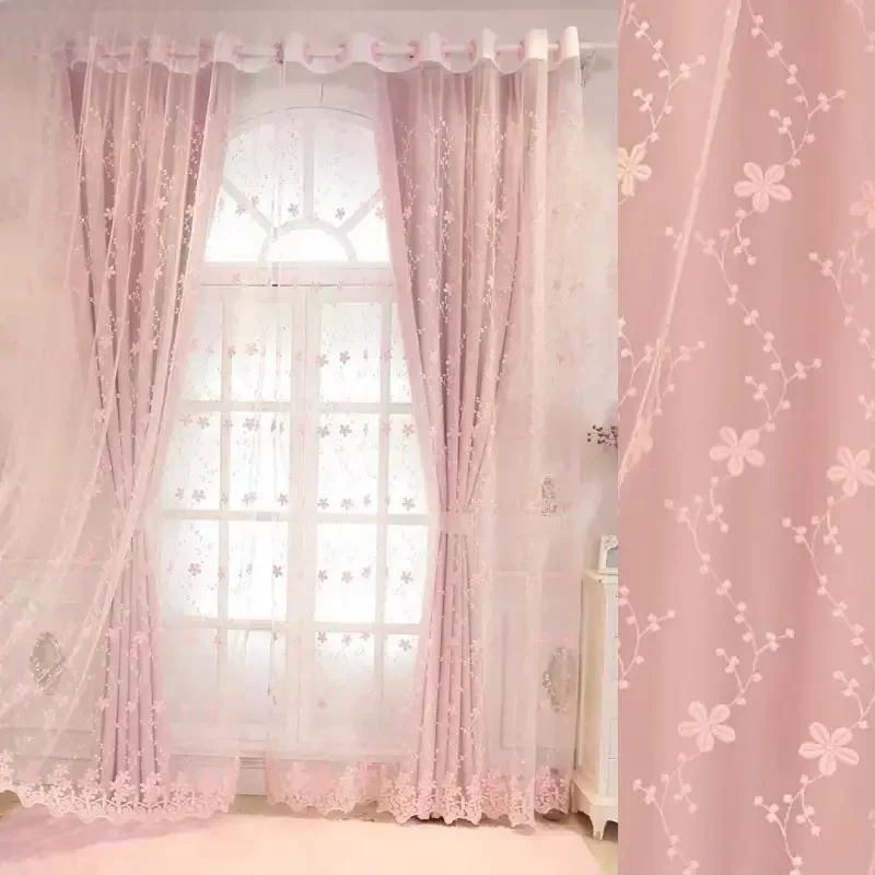 Baby Nursery Blackout Curtains - ผ้าม่านโปร่งสีชมพูสไตล์เกาหลี 1 ชิ้น สำหรับเด็กผู้หญิง ห้องนั่งเล่น ห้องนอน