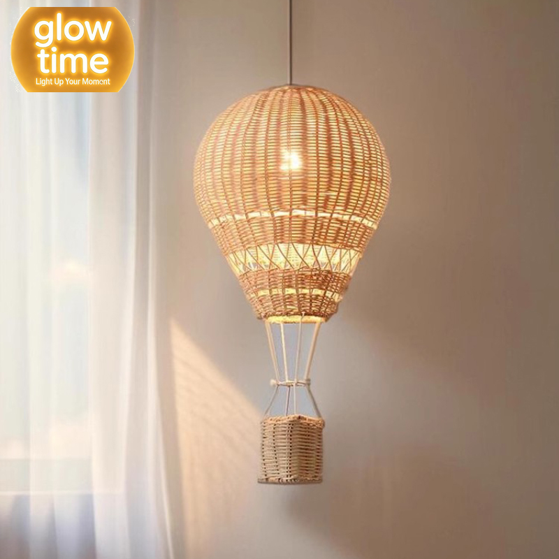 Baby Nursery Knobs - โคมไฟระย้ารูปบอลลูนลมร้อน LED โคมไฟห้องเด็ก งานฝีมือหวายทำมือ โคมไฟห้องเด็กอ่อน โคมไฟห้องนอนเด็กชายหญิง