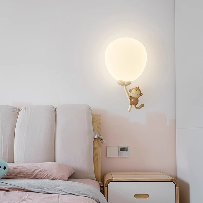 Baby Nursery Knobs - โคมไฟข้างเตียงนอนรูปลิงหมีลูกโป่งน่ารักสำหรับห้องเด็กการ์ตูนที่สร้างสรรค์โคมไฟผนังห้องเด็กเล็กสถานรับเลี้ยงเด็กชายหญิงไฟติดผนัง