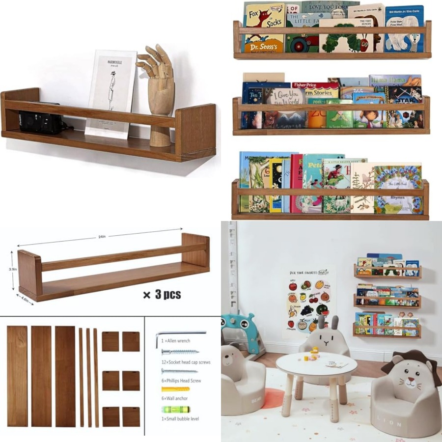 Baby Nursery Bookshelf - ชั้นวางของในห้องเด็กอ่อน ชั้นวางหนังสือแบบลอยติดผนัง สำหรับตกแต่งห้องเด็ก ชั้นวางหนังสือติดผนังสำหรับห้องขนาด 24 นิ้ว