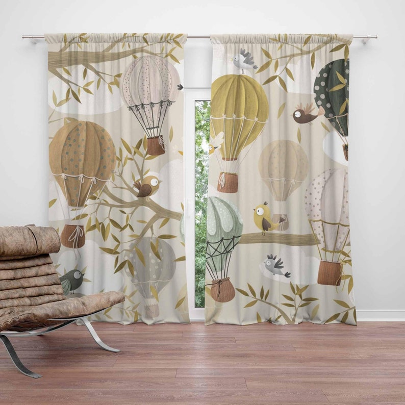 Baby Nursery Blackout Curtains - ม่านลูกโป่งลมร้อน ลายสัตว์นก ม่านห้องนอนเด็ก ม่านกันแสงสำหรับห้องเด็กอ่อน ตกแต่งห้องเด็ก ห้องนอน