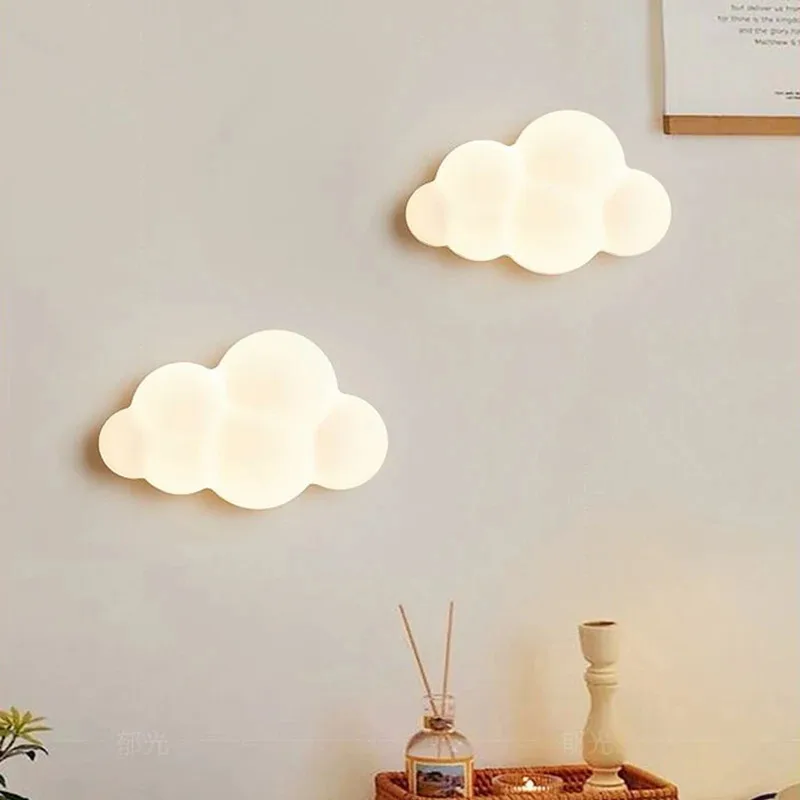 Baby Nursery Knobs - ไวท์คลาวด์โคมไฟติดผนังสำหรับห้องเด็กเนอสเซอรี่รูปดาวห้องนอนโคมไฟติดผนังข้างเตียงเด็กผู้หญิงเด็กทารกแสง 220V