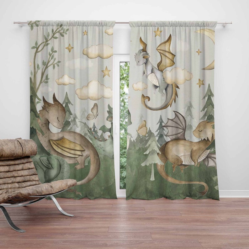 Baby Nursery Blackout Curtains - ม่านเด็กเล็ก ลายมังกรน้อย ม่านห้องนอนเด็ก ลายสัตว์ ม่านกันแสงสำหรับห้องเด็กอ่อน ตกแต่งห้องเด็กอ่อน