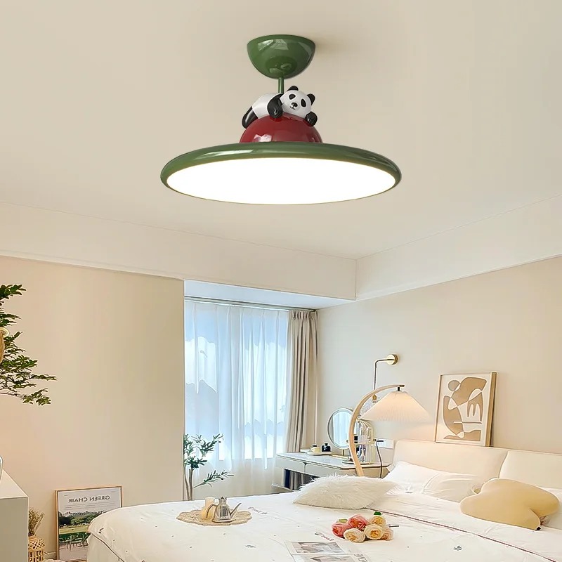 Baby Nursery Ceiling Light - โคมไฟเพดาน LED ลายการ์ตูนแพนด้า สไตล์ครีม สำหรับห้องเด็ก ห้องนอนเด็กหญิง