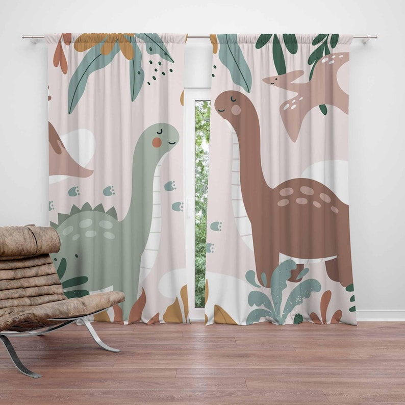 Baby Nursery Blackout Curtains - ผ้าม่านลายไดโนเสาร์สำหรับห้องเด็ก ผ้าม่านกันแสงสำหรับห้องเด็กเล่น ตกแต่งห้องเด็ก ผ้าม่านห้องนอน ผ้าม่านห้องนั่งเล่น