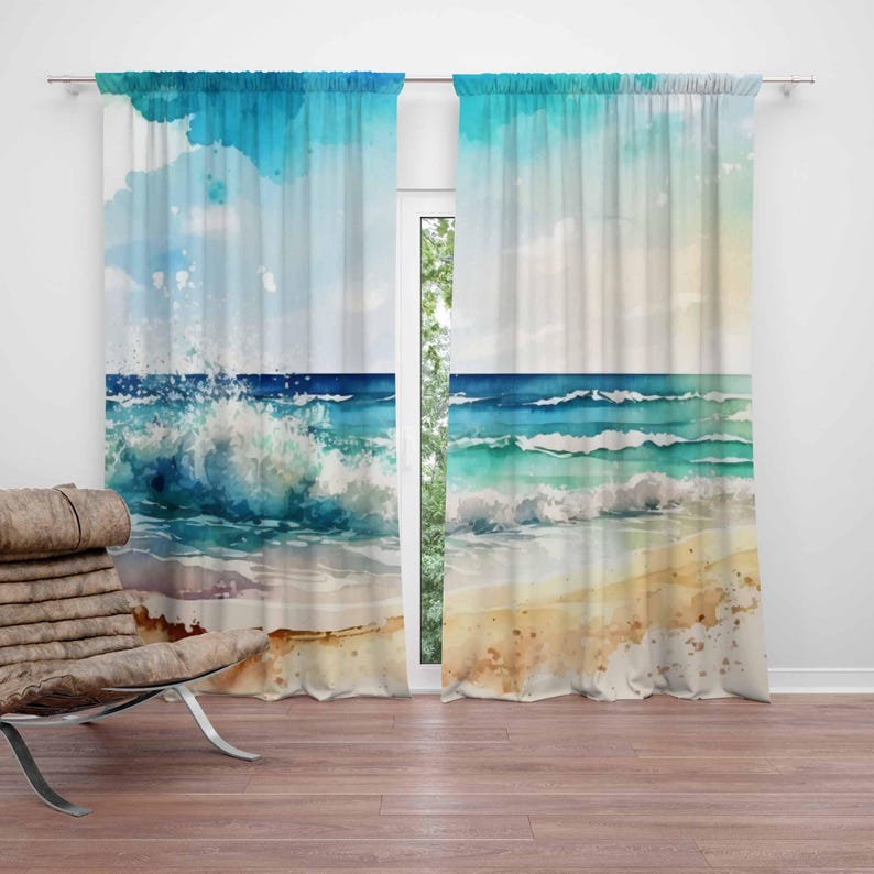 Baby Nursery Blackout Curtains - ม่านคลื่นทะเล ธรรมชาติแห่งมหาสมุทร ม่านตกแต่งห้องนอน ม่านกันแสง ม่านตกแต่งห้องเด็กอ่อน ม่านห้องนั่งเล่น