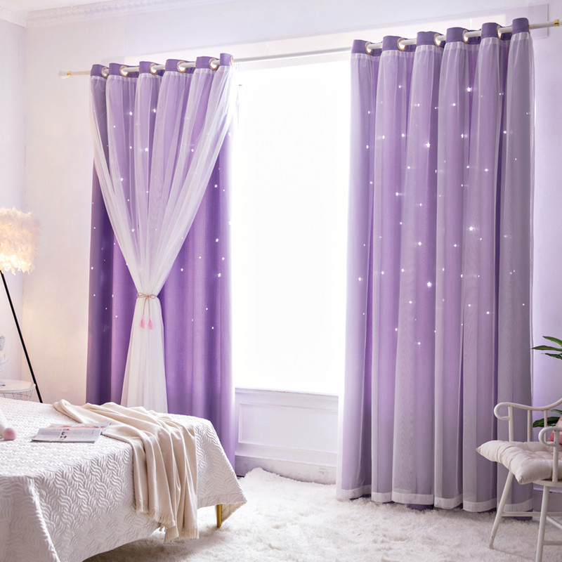 Baby Nursery Blackout Curtains - การปรับแต่งฟรีเด็กผ้าม่าน Hollow-Out ดาวผ้าม่านหน้าต่าง Double Layer Sheer