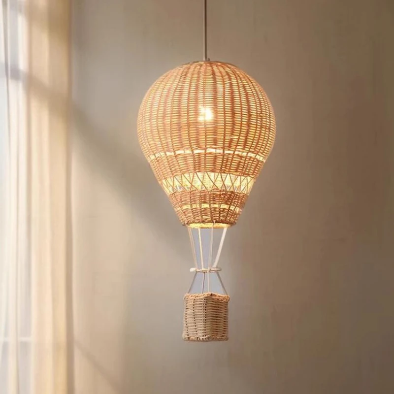 Baby Nursery Knobs - 2025 Hot Airบอลลูนโคมไฟระย้าLEDเด็กโคมไฟHandmadeหวายหัตถกรรมเด็กทารกเนอสเซอรี่เด็กผู้หญิงห้องนอนข้างเตียงChandel