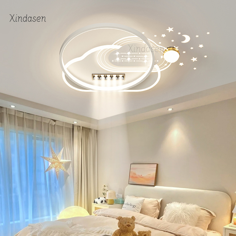 Baby Nursery Ceiling Light - LED Starry Night Cloud โคมไฟเพดานสําหรับห้องเด็กสาวห้องนอนโคมไฟเพดานหรี่แสงได้สีขาวเรียบง่ายตกแต่งเด็กทารกโคมระย้า