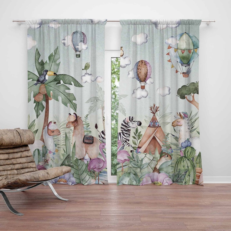 Baby Nursery Blackout Curtains - ผ้าม่านลายสัตว์ซาฟารีสำหรับห้องเด็ก ผ้าม่านกันแสงสำหรับตกแต่งห้องเด็กอ่อน ห้องนอนเด็ก ห้องนั่งเล่น