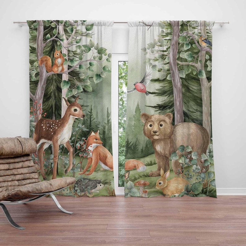 Baby Nursery Blackout Curtains - ม่านลายสัตว์ป่าสำหรับห้องเด็ก ม่านกันแสงสำหรับตกแต่งห้องเด็กอ่อน ม่านห้องนอนลายป่า ม่านห้องนั่งเล่น