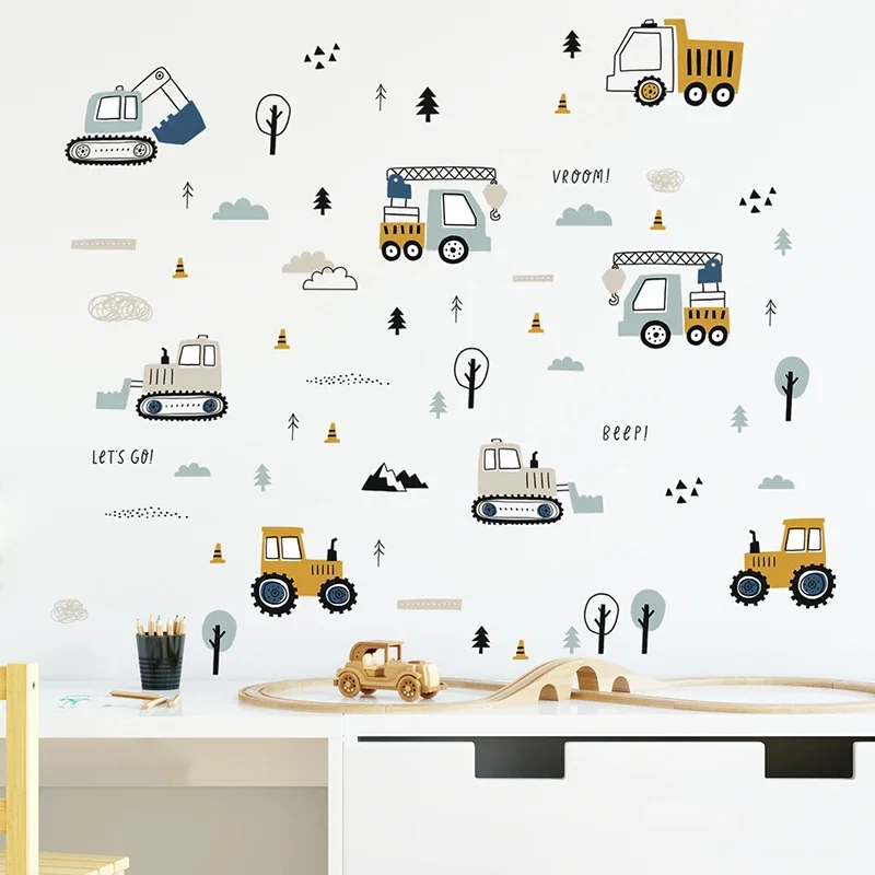 Baby Nursery Decals - วาดด้วยมือน่ารักรถยนต์ Cargo รถบรรทุกสติ๊กเกอร์ติดผนังเด็กรถองค์ประกอบเด็กวัยรุ่น Room Wall Decals