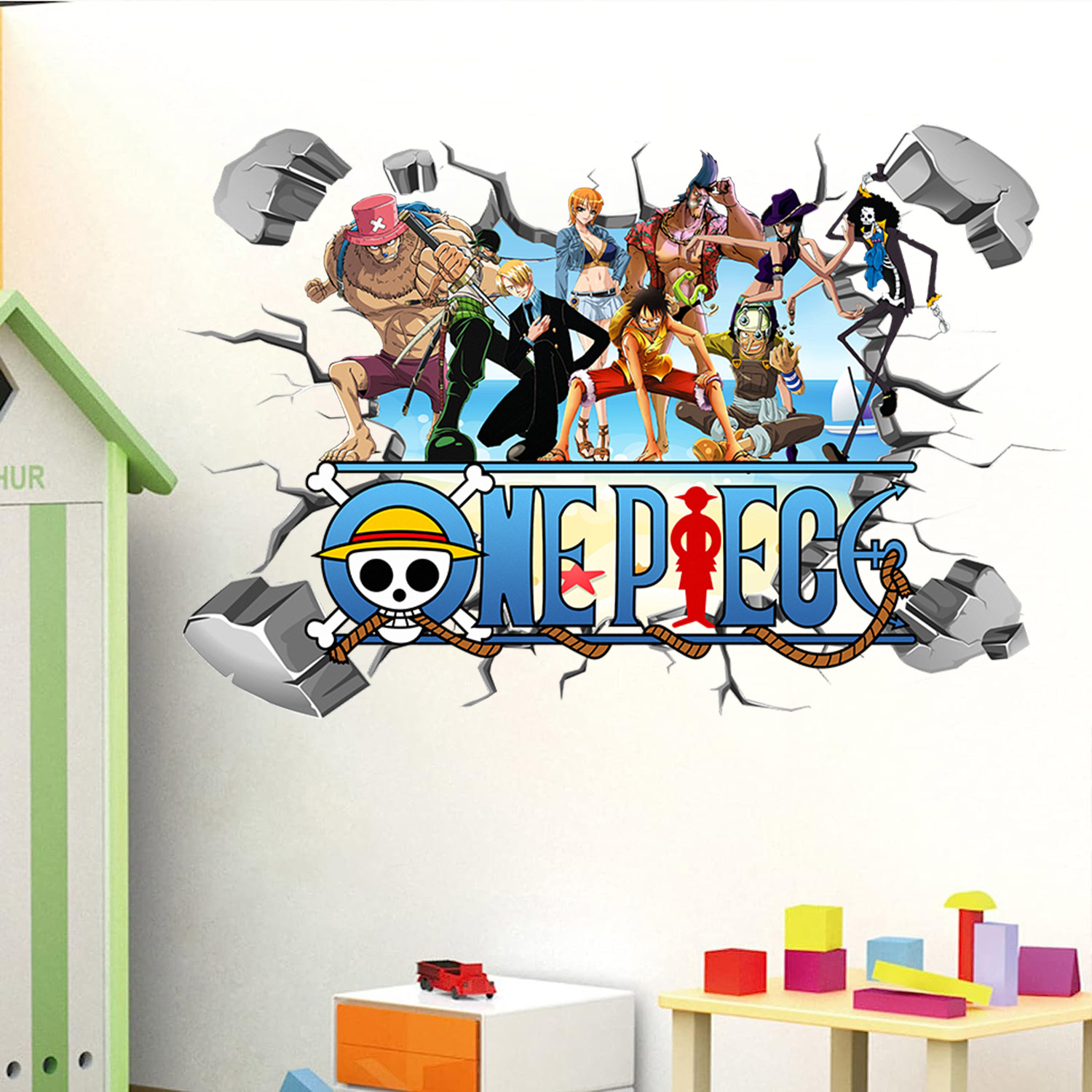 Baby Nursery Decals - การ์ตูนวันพีช ลูฟี่ 3D สติ๊กเกอร์ติดผนังสำหรับตกแต่งห้องเด็กตกแต่งห้องนอนตกแต่งบ้านภาพยนตร์สติกเกอร์แบบมีกาวในตัว