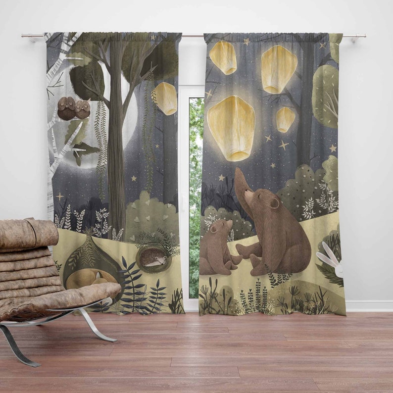 Baby Nursery Blackout Curtains - ผ้าม่านลายป่าไม้ ลายสัตว์ หมี สำหรับห้องนอนเด็ก ผ้าม่านกันแสงสำหรับห้องเด็ก ตกแต่งห้องเด็กอ่อน