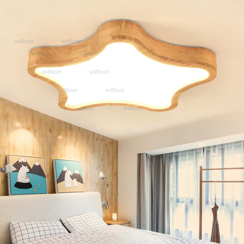 Baby Nursery Ceiling Light - โคมไฟเพดาน LED โมเดิร์นโคมไฟไม้ Minimalistic โรงแรมร้านอาหารอนุบาลเนอสเซอรี่ Baby