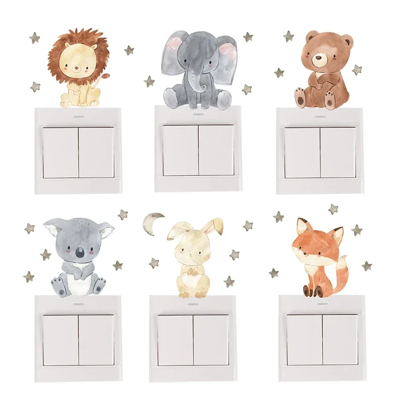 Baby Nursery Decals - 1/2/4/6 ชุดสติ๊กเกอร์ติดผนังรูปสัตว์การ์ตูนสำหรับห้องเด็กตกแต่งห้องเด็กสติกเกอร์สวิทช์สติกเกอร์ติดผนังห้องเด็ก