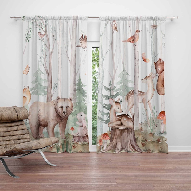 Baby Nursery Blackout Curtains - ผ้าม่านลายสัตว์ป่า ผ้าม่านห้องเด็ก ผ้าม่านกันแสง ผ้าม่านตกแต่งห้องเด็ก ห้องนอนเด็ก ห้องนั่งเล่นลายป่าไม้