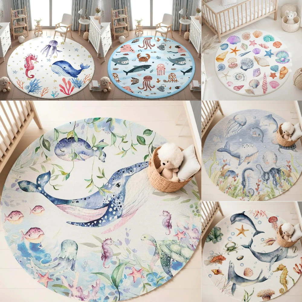 Baby Nursery Games - พรมลายสัตว์ทะเลสีฟ้า สำหรับห้องนั่งเล่น ห้องเด็กผู้หญิง ห้องเด็กเล่น ห้องนอน พรมนุ่ม