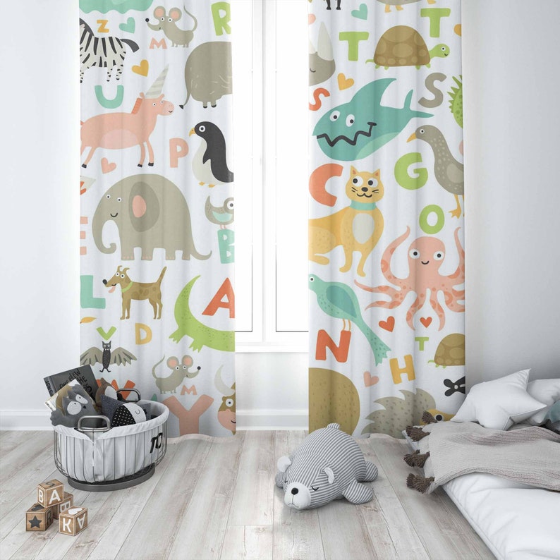 ผ้าม่านลายตัวอักษร ABC สำหรับห - Baby Nursery Blackout Curtains บทวิจารณ์และราคา