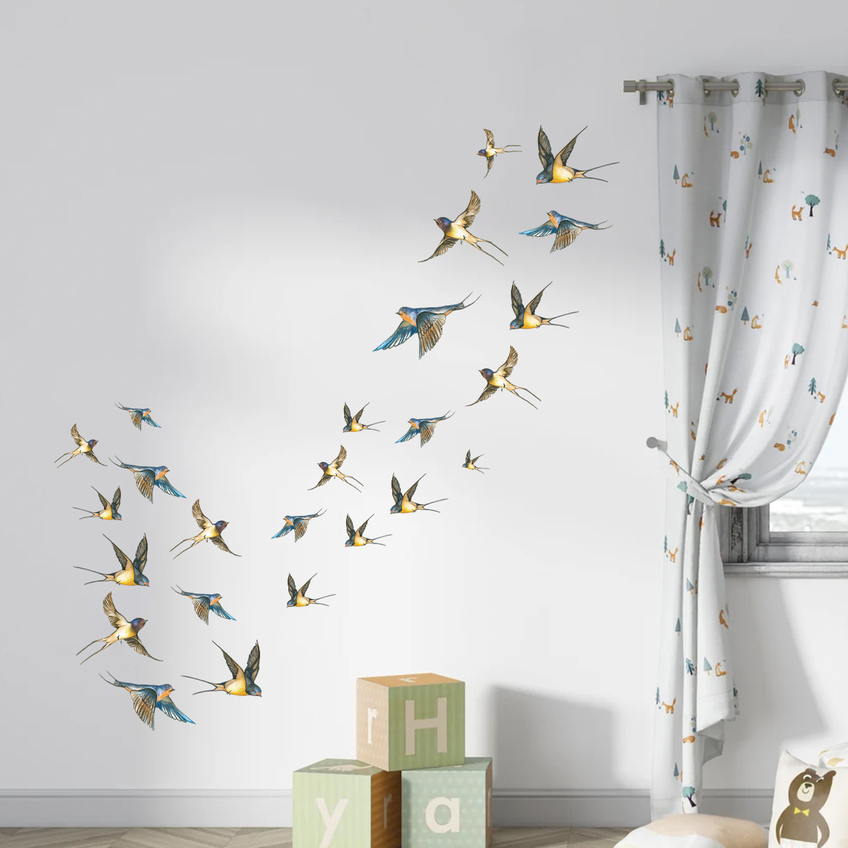 สติกเกอร์ติดผนังสีน้ำรูปนกหลาก - Baby Nursery Decals บทวิจารณ์และราคา
