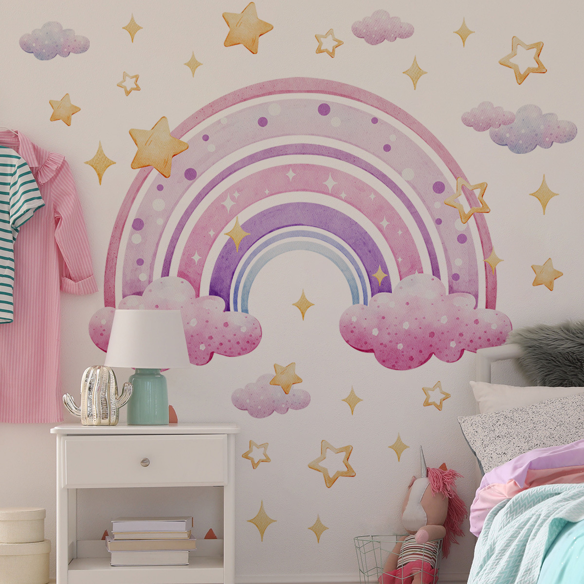 สติกเกอร์ติดผนังรูปดาวสีรุ้งหล - Baby Nursery Decals บทวิจารณ์และราคา