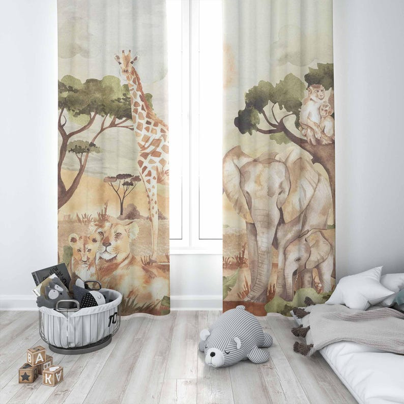 ม่านลายสัตว์ซาฟารีสำหรับตกแต่ง - Baby Nursery Blackout Curtains บทวิจารณ์และราคา