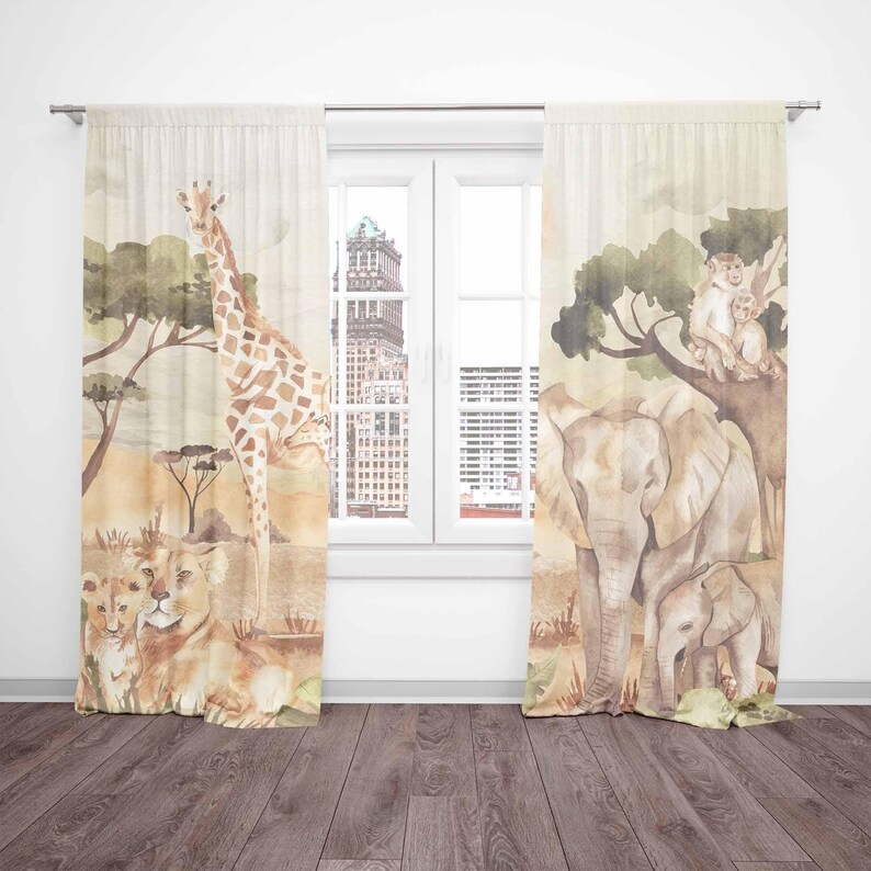 ม่านลายสัตว์ซาฟารีสำหรับตกแต่ง - Baby Nursery Blackout Curtains บทวิจารณ์และราคา