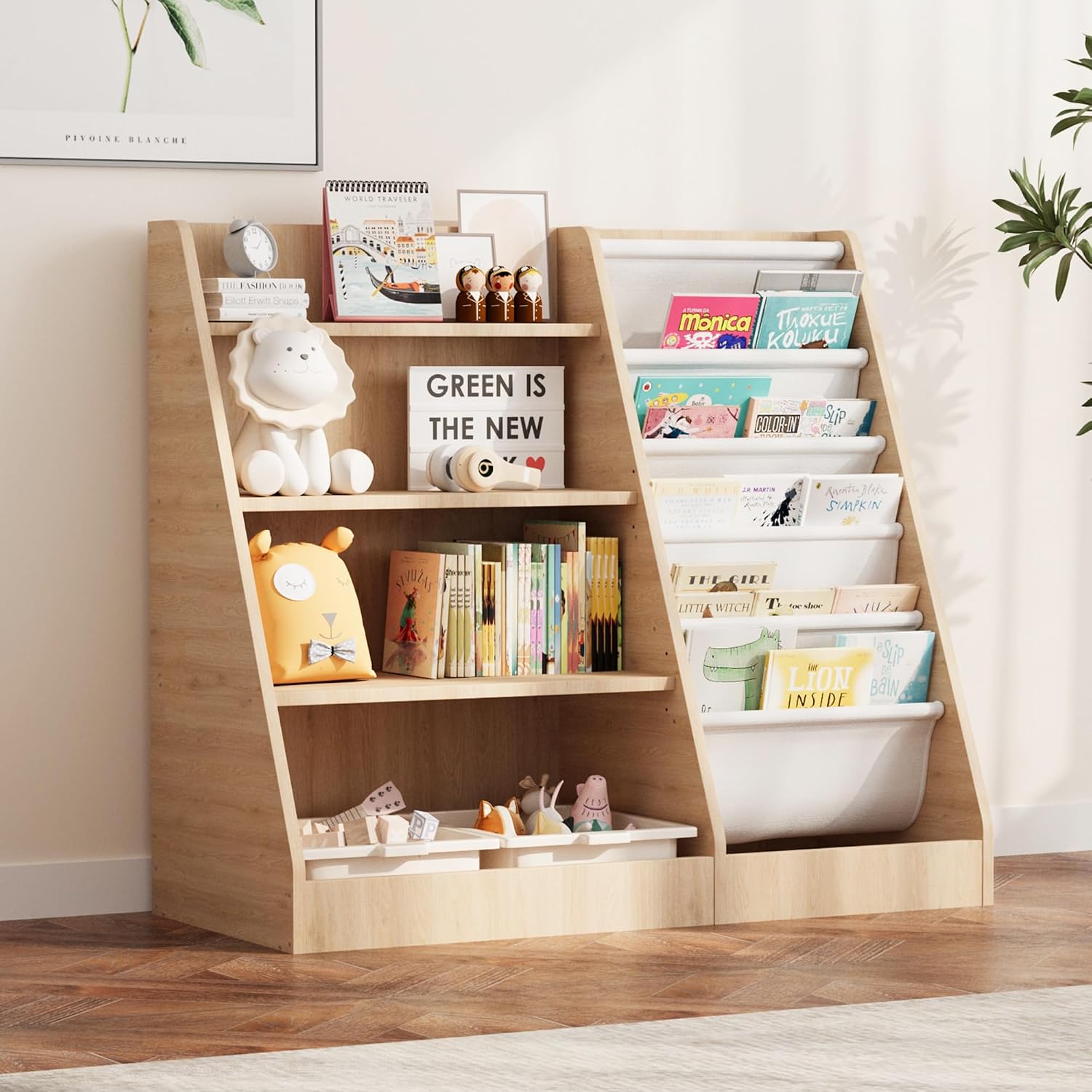 ชั้นวางหนังสือไม้สำหรับเด็ก 4  - Baby Nursery Bookshelf บทวิจารณ์และราคา