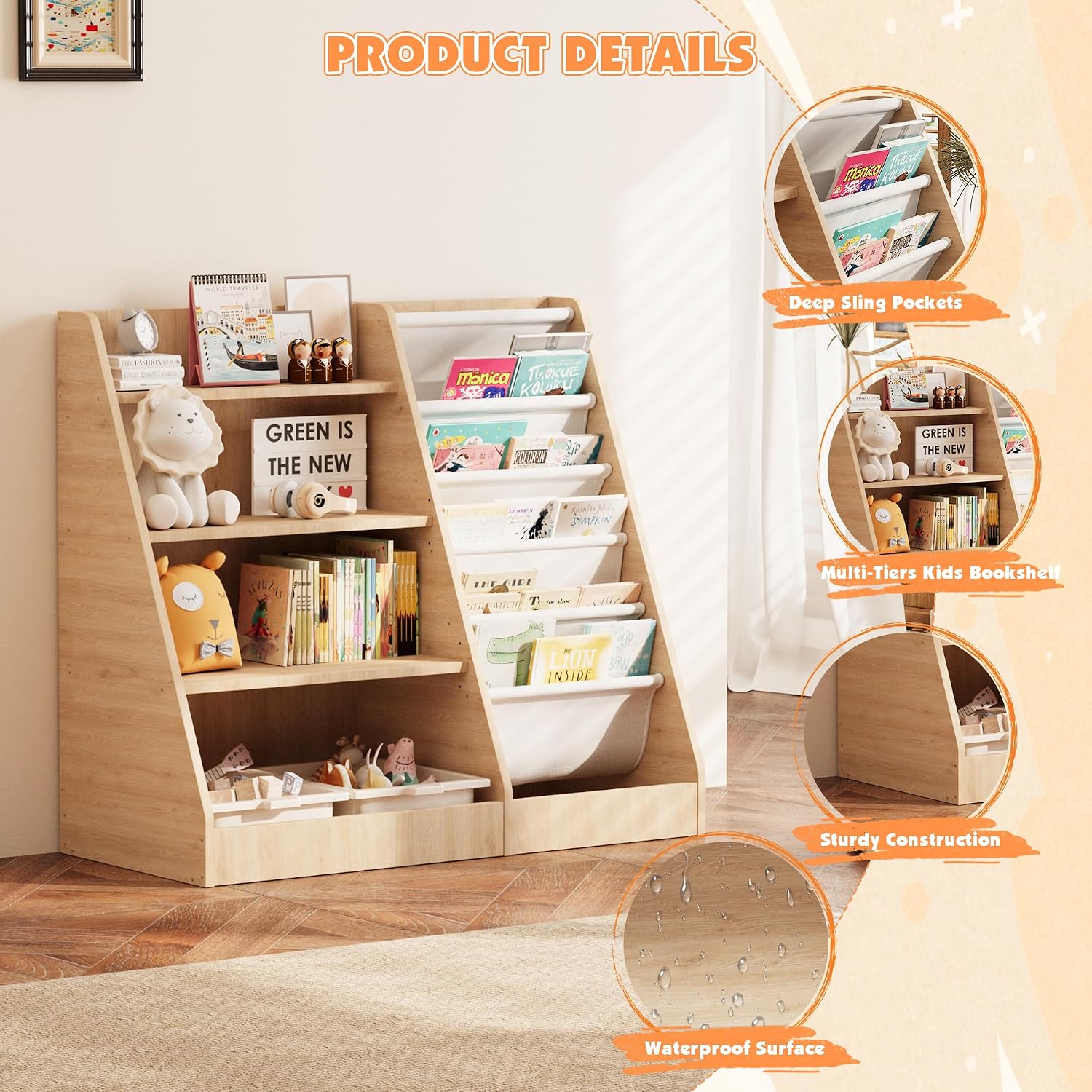 ชั้นวางหนังสือไม้สำหรับเด็ก 4  - Baby Nursery Bookshelf บทวิจารณ์และราคา
