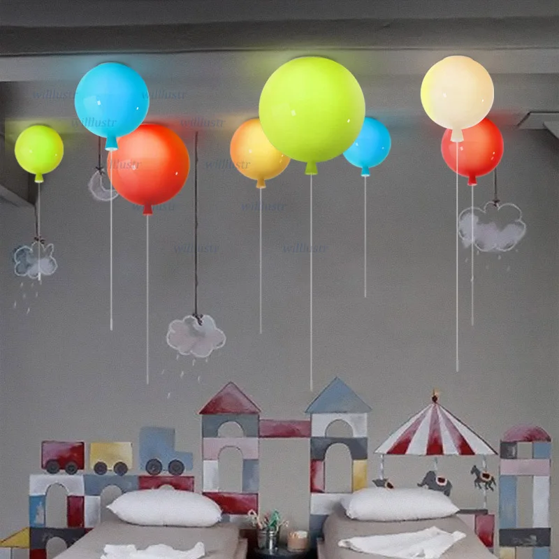 แก้วที่มีสีสันบอลลูนโคมไฟเพดาน - Baby Nursery Ceiling Light บทวิจารณ์และราคา