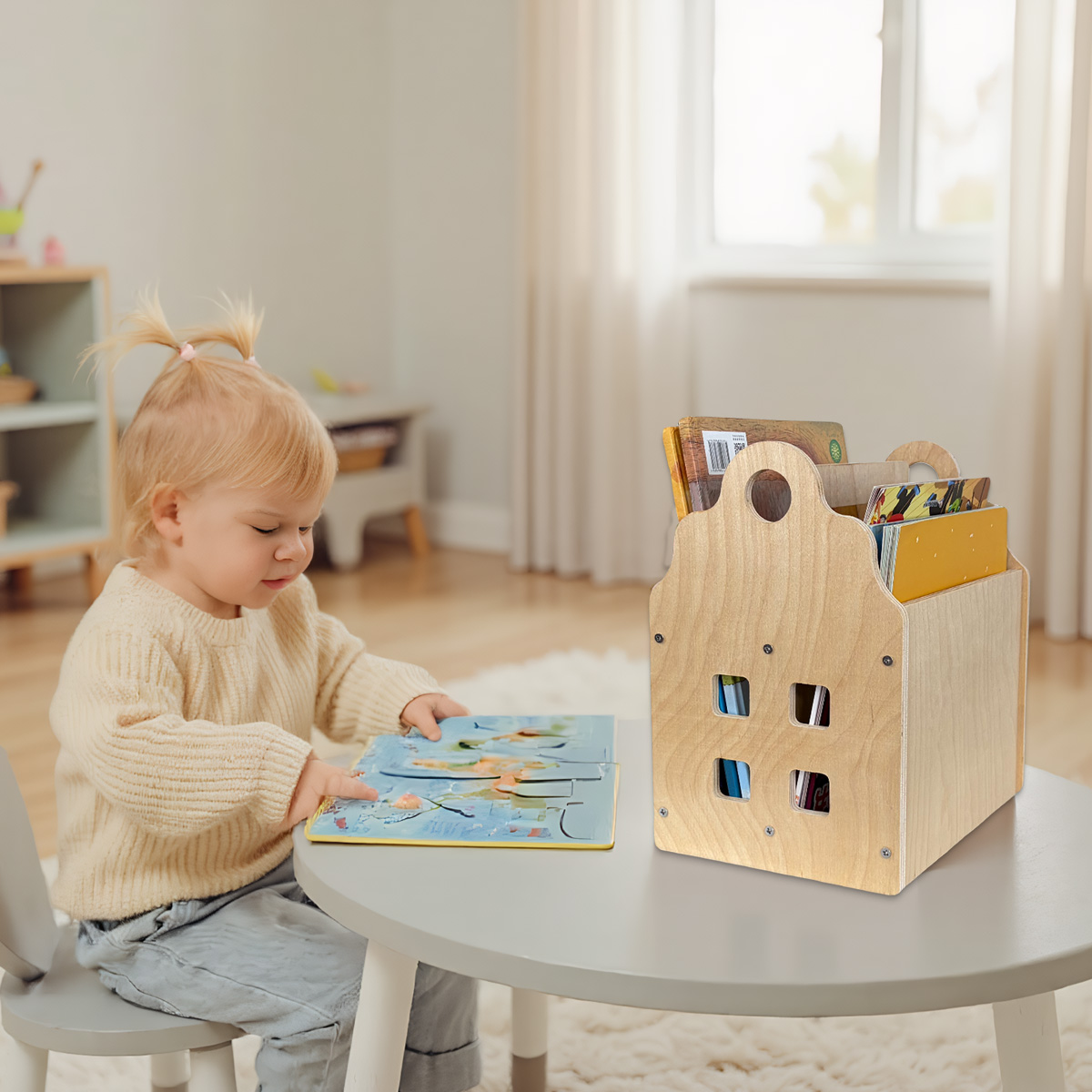 ชั้นวางหนังสือเด็กเล็กสองด้าน  - Baby Nursery Bookshelf บทวิจารณ์และราคา