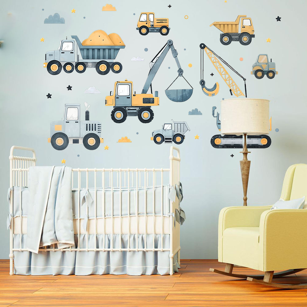 การ์ตูนรถขุดยานพาหนะชุดสติ๊กเก - Baby Nursery Decals บทวิจารณ์และราคา