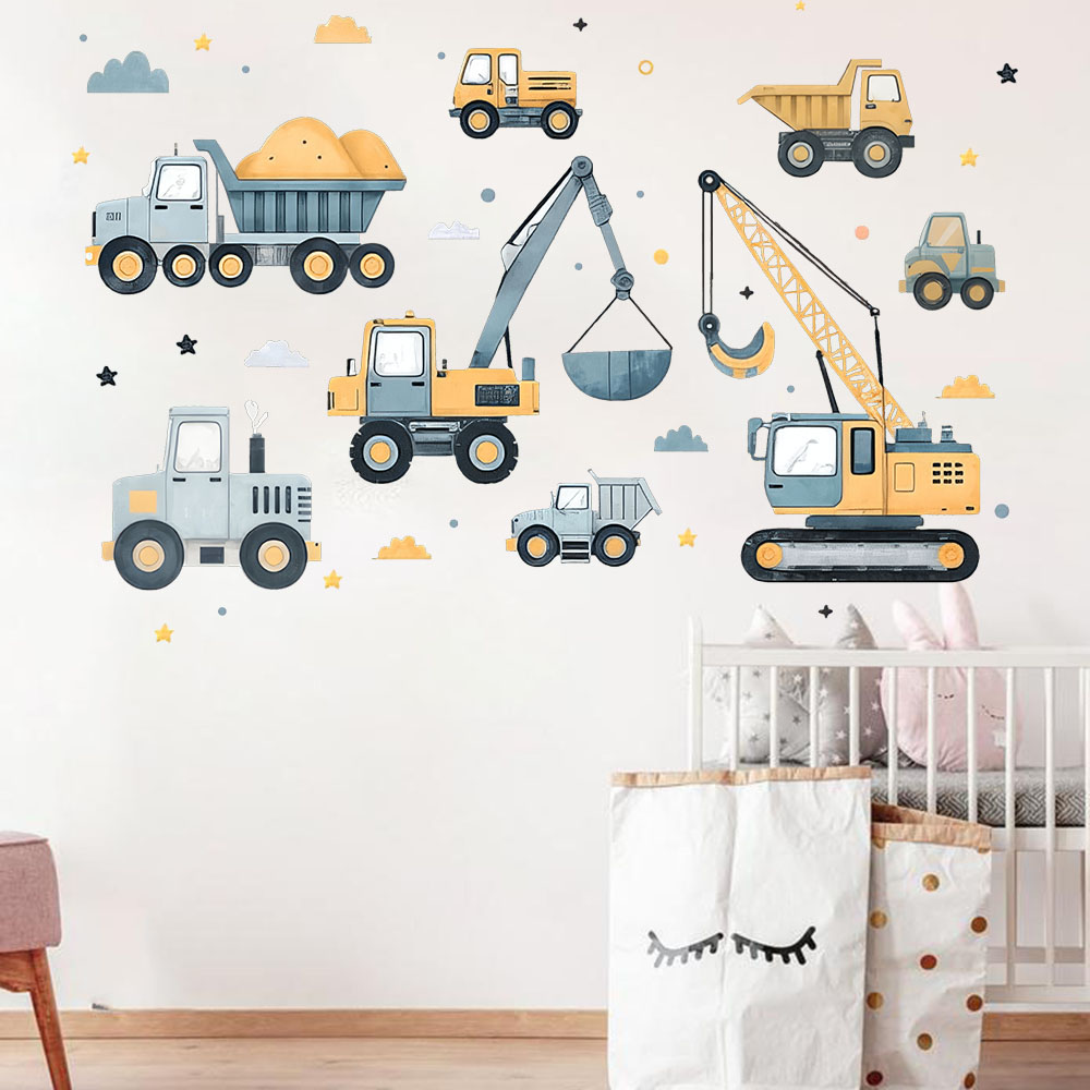 การ์ตูนรถขุดยานพาหนะชุดสติ๊กเก - Baby Nursery Decals บทวิจารณ์และราคา