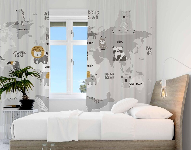 ผ้าม่านลายแผนที่โลก ลายสัตว์ซา - Baby Nursery Blackout Curtains บทวิจารณ์และราคา