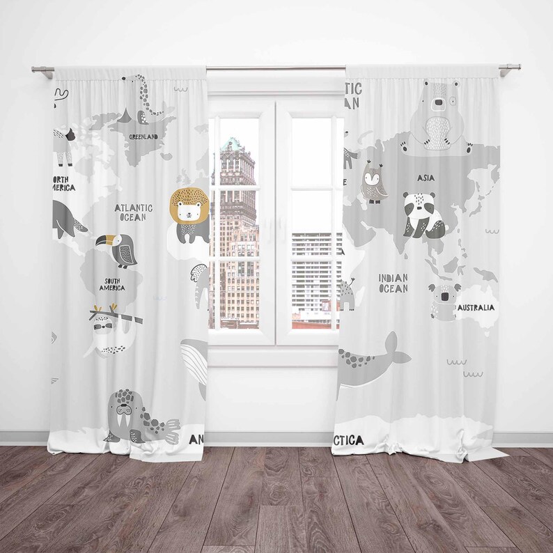 ผ้าม่านลายแผนที่โลก ลายสัตว์ซา - Baby Nursery Blackout Curtains บทวิจารณ์และราคา