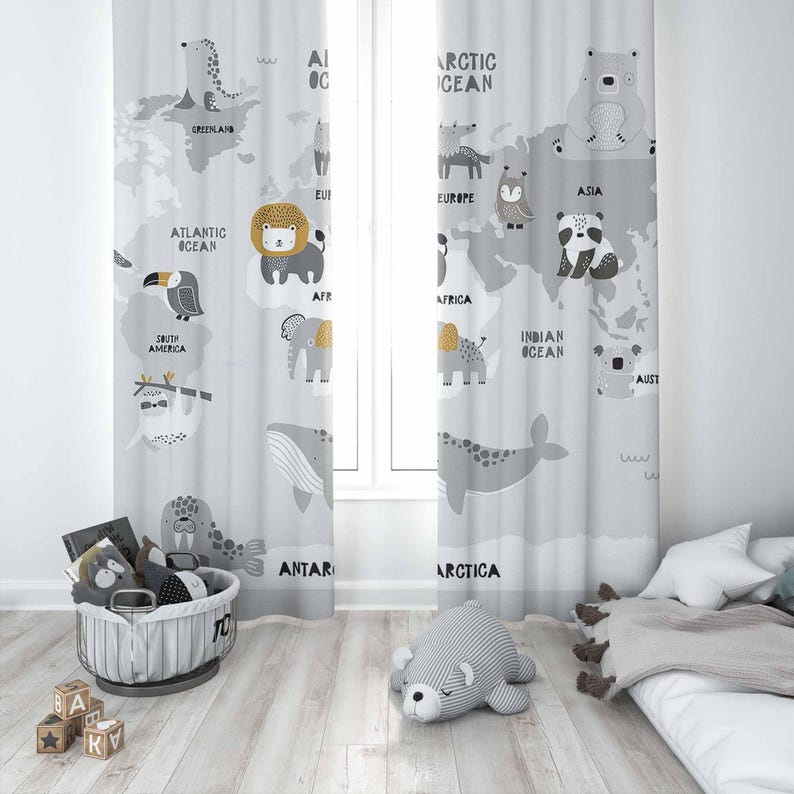 ผ้าม่านลายแผนที่โลก ลายสัตว์ซา - Baby Nursery Blackout Curtains บทวิจารณ์และราคา