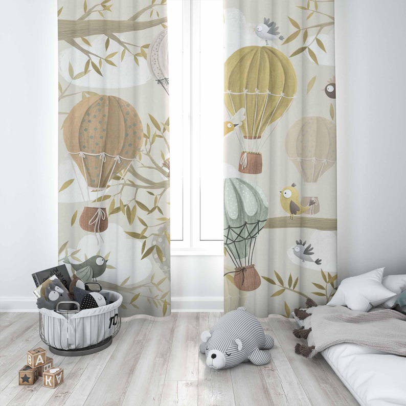 ม่านลูกโป่งลมร้อน ลายสัตว์นก ม - Baby Nursery Blackout Curtains บทวิจารณ์และราคา
