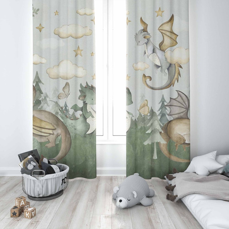 ม่านเด็กเล็ก ลายมังกรน้อย ม่าน - Baby Nursery Blackout Curtains บทวิจารณ์และราคา