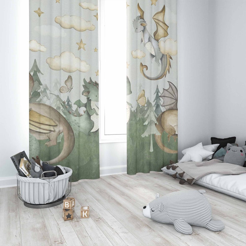ม่านเด็กเล็ก ลายมังกรน้อย ม่าน - Baby Nursery Blackout Curtains บทวิจารณ์และราคา