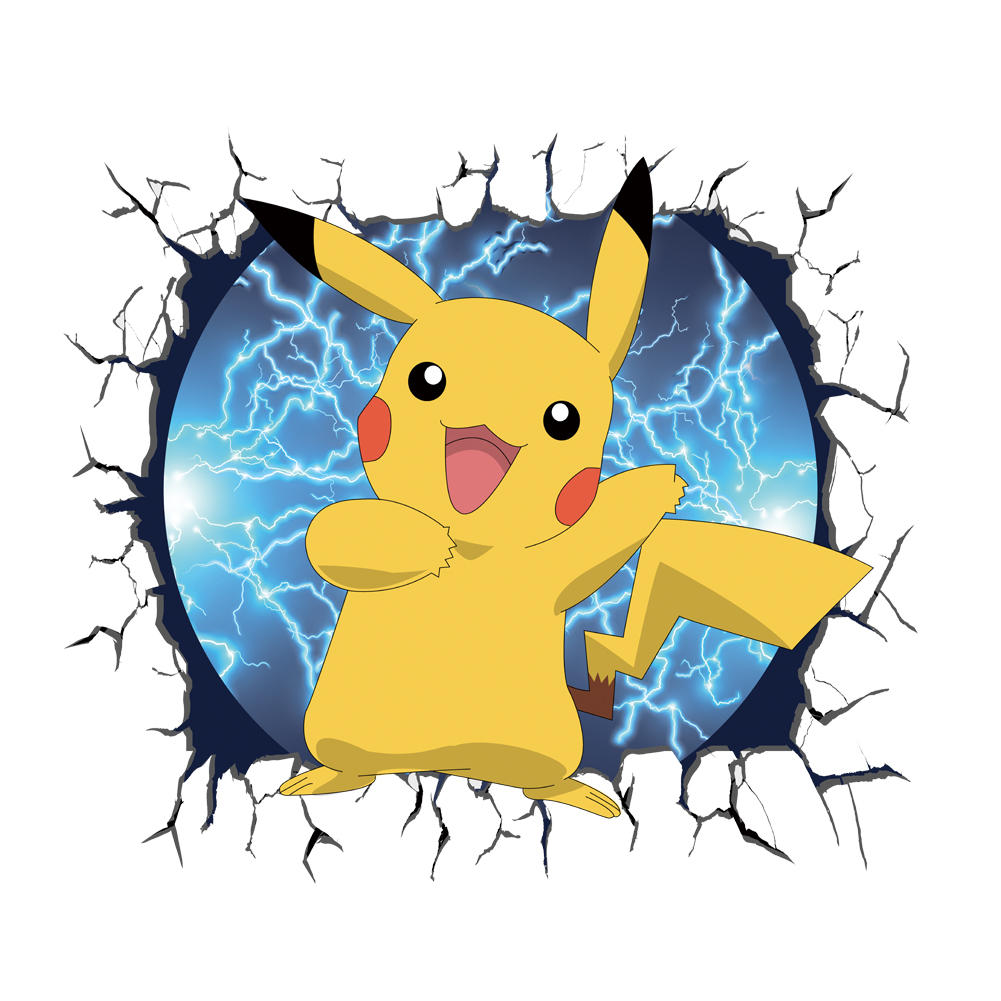 3D Broken Wall การ์ตูน Pikachu - Baby Nursery Decals บทวิจารณ์และราคา
