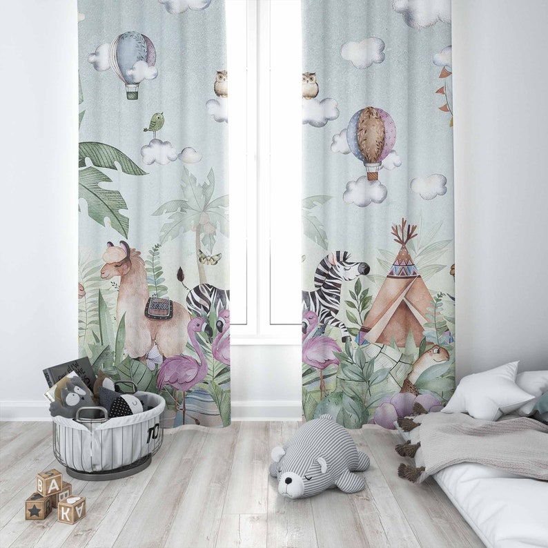 ผ้าม่านลายสัตว์ซาฟารีสำหรับห้อ - Baby Nursery Blackout Curtains บทวิจารณ์และราคา