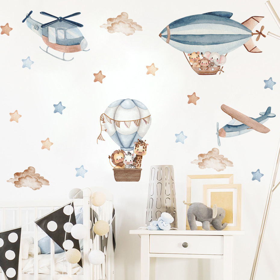 สีน้ําสัตว์ Hot Air บอลลูนเมฆส - Baby Nursery Decals บทวิจารณ์และราคา
