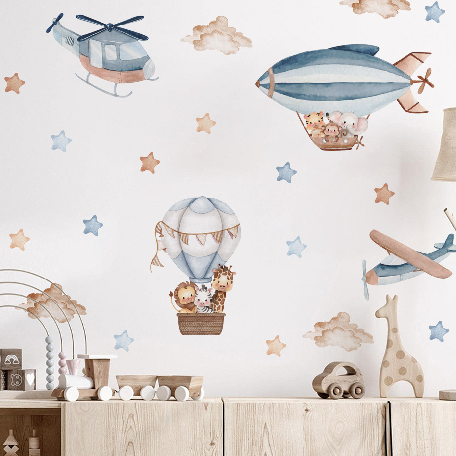 สีน้ําสัตว์ Hot Air บอลลูนเมฆส - Baby Nursery Decals บทวิจารณ์และราคา
